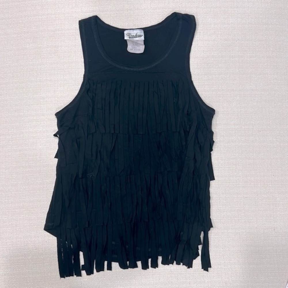 Girls black tank top with fringe embellishments